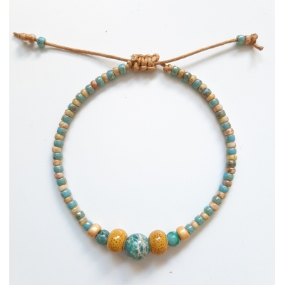 bohemien schuifarmbandje turquoise/ okergeel bohemien schuifarmbandje turquoise/ okergeel