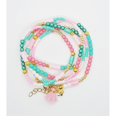boho armband in roze/ turquoise/ goud