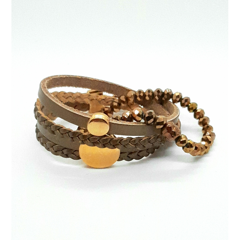 goudbronzen leren wikkel armband