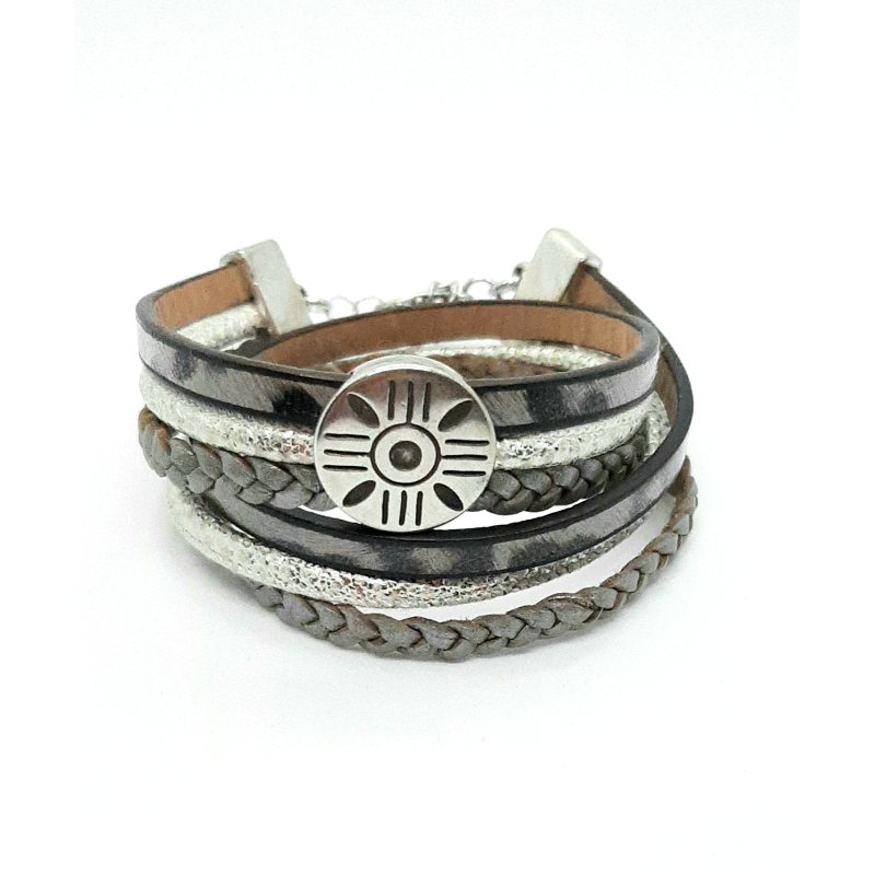 wikkelarmband in grijs/ zilver panter