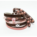 Vacht-leren wikkelarmband in bruin met oudroze