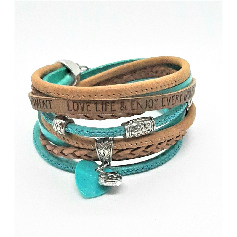 leren wikkelarmband met turquoise groen