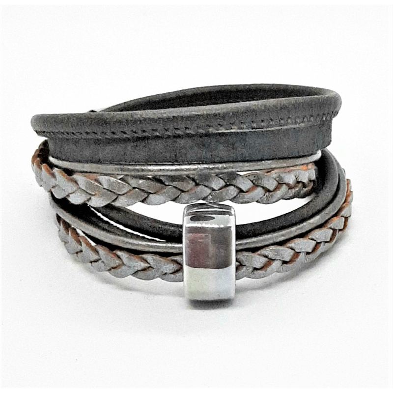 leren wikkelarmband  grijs