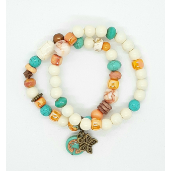  armband in roomwit/ oranje/ turquoise