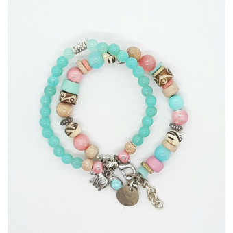 pastel armbanden set roze/ zacht blauw