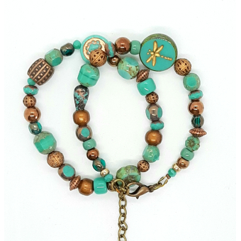 bohemian armband in turquoisegroen met brons