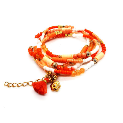 boho armband in peach/ oranje/ goud