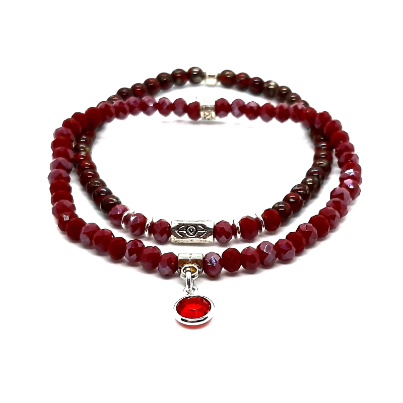 wijnrood armbanden setje met zilver