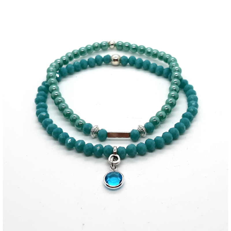 turquoise blauwe armbanden set met zilver