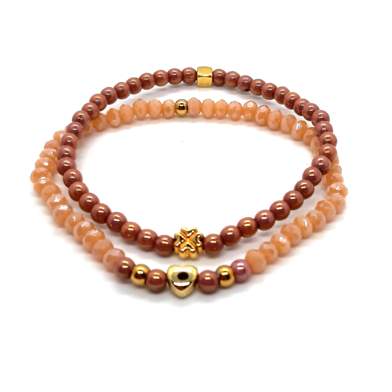 peach/ oudroze  armbanden setje met goud
