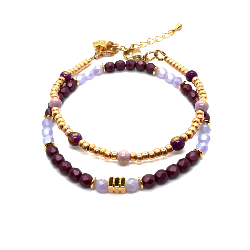 armbandsetje goud/ paars/ lila