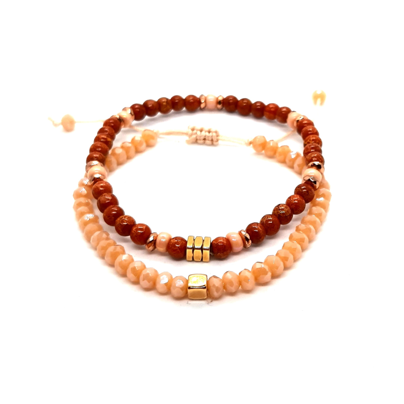 armband setje in peach en brique