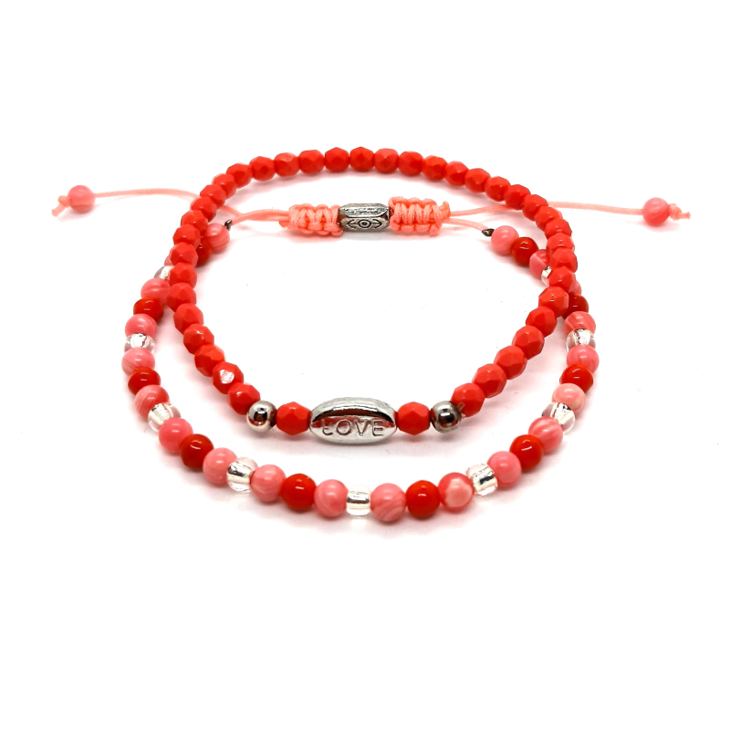 armband setje in roze rood