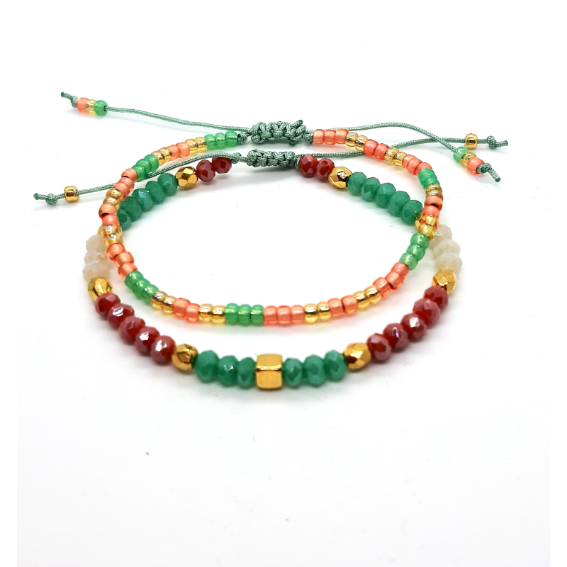 facet kraal setje licht koraal/ turquoisegroen/ goud