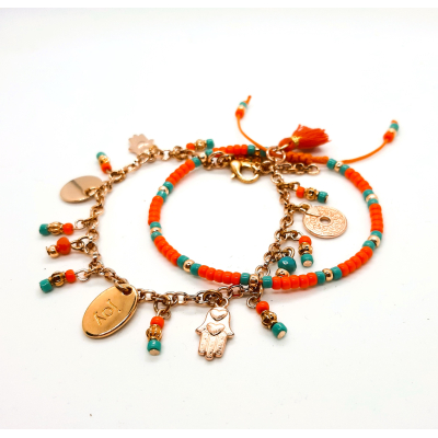 bohemian armband goud/ turquoise/ oranje