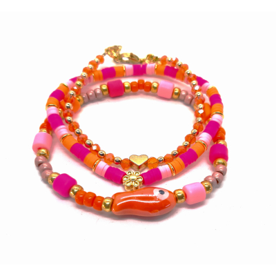 roze/ oranje armbanden set met vis