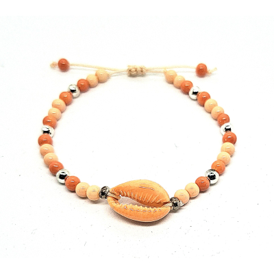 schelp schuif armbandje oranje peach