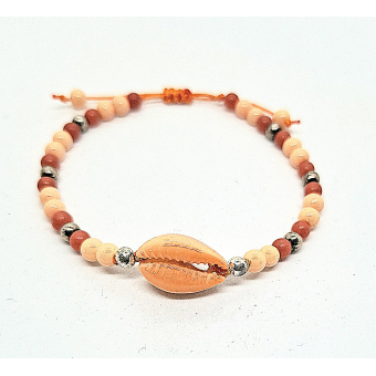 schelp schuif armbandje peach, brique