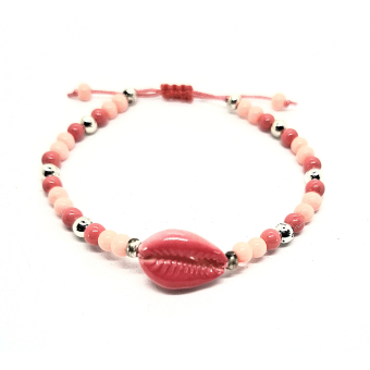 schelp schuif armbandje donker peachrood