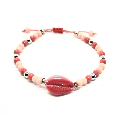 schelp schuif armbandje donker peachrood