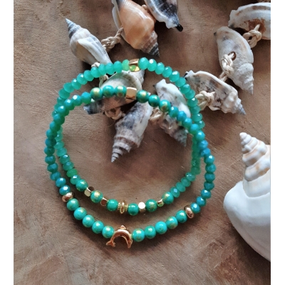 turquoise groene armbanden set met goud dolfijntje