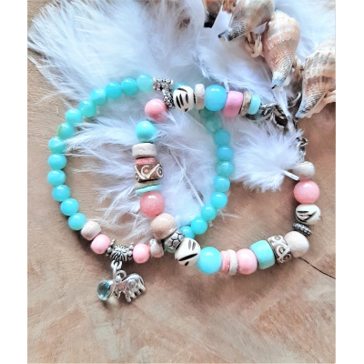pastel armbanden set roze/ zacht turquoise