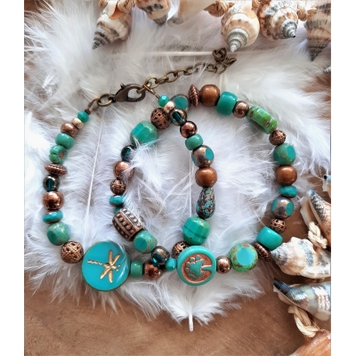 bohemien armband in turquoisegroen met brons