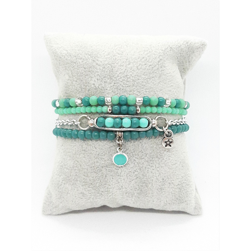 armband setje in blauwgroen/ turquoise 