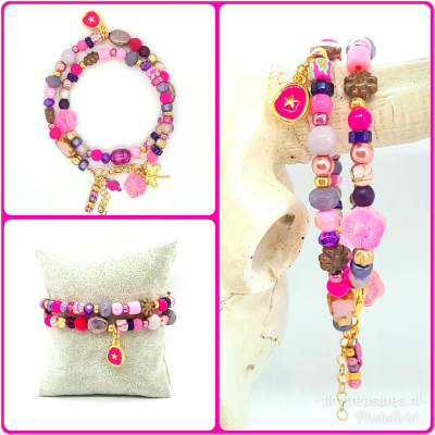 boho armband in fuchsia/ lila en roze