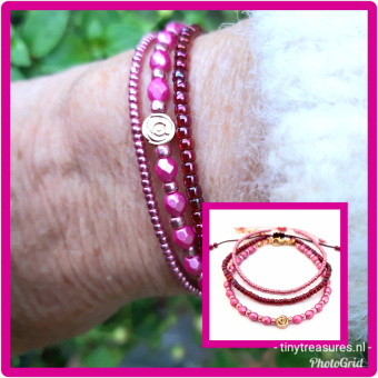 armband setje in wijnrood/ roze