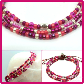 fuchsia armbanden set met zilver