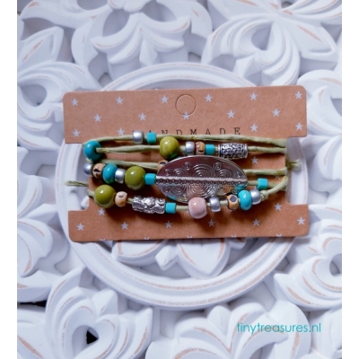 zijden wikkelarmband groen/ turquoise zijden wikkelarmband groen/ turquoise