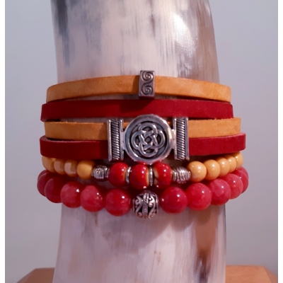 leren wikkelarmband rood/geel leren wikkelarmband rood/geel