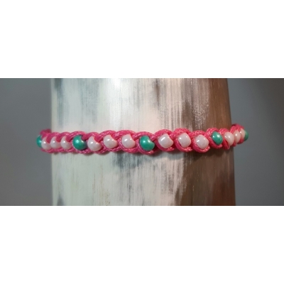 gevlochten wax koord armband in fel roze en turquoise gevlochten wax koord armband in fel roze en turquoise