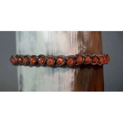 gevlochten leren armbandje metallic grijs met pastel oranje gevlochten leren armbandje metallic grijs met pastel oranje