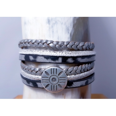 wikkelarmband in grijs/ zilver panter wikkelarmband in grijs/ zilver panter