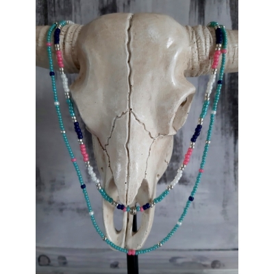 dubbele hals ketting in blauw/ wit/ roze dubbele hals ketting in blauw/ wit/ roze