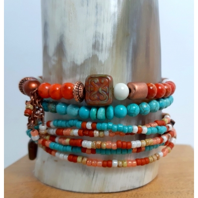 kralenarmband turquoise/ koper kralenarmband turquoise/ koper