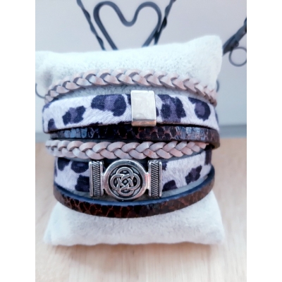 panter wikkelarmband grijs/ bruin panter wikkelarmband grijs/ bruin