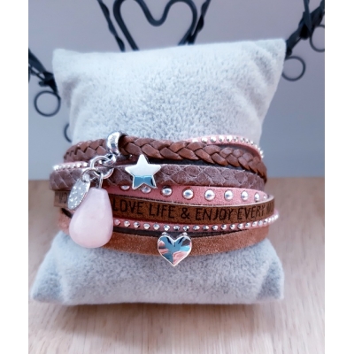 leren armband bruin/ roze leren armband bruin/ roze