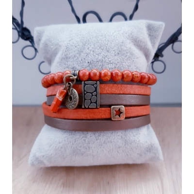 armband in warm oranje en brons armband in warm oranje en brons
