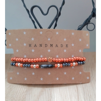 armband setje in metallic roodkoper met antraciet armband setje in metallic roodkoper met antraciet