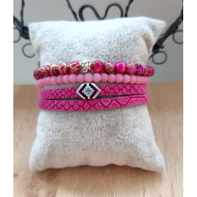fuchsia / roze armbanden set van leer fuchsia / roze armbanden set van leer