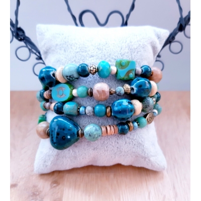 kralenarmband in blauwgroen, turquoise en brons kralenarmband in blauwgroen, turquoise en brons