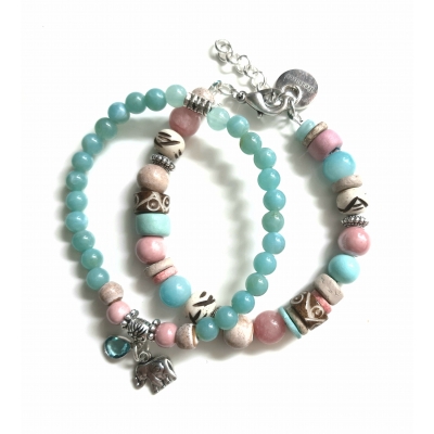 pastel armbanden set roze/ zacht turquoise pastel armbanden set roze/ zacht turquoise