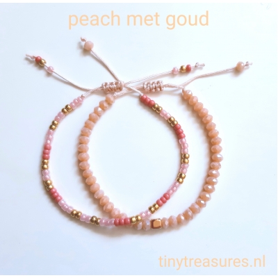 facet kraal armbandje peach/ goud facet kraal armbandje peach/ goud