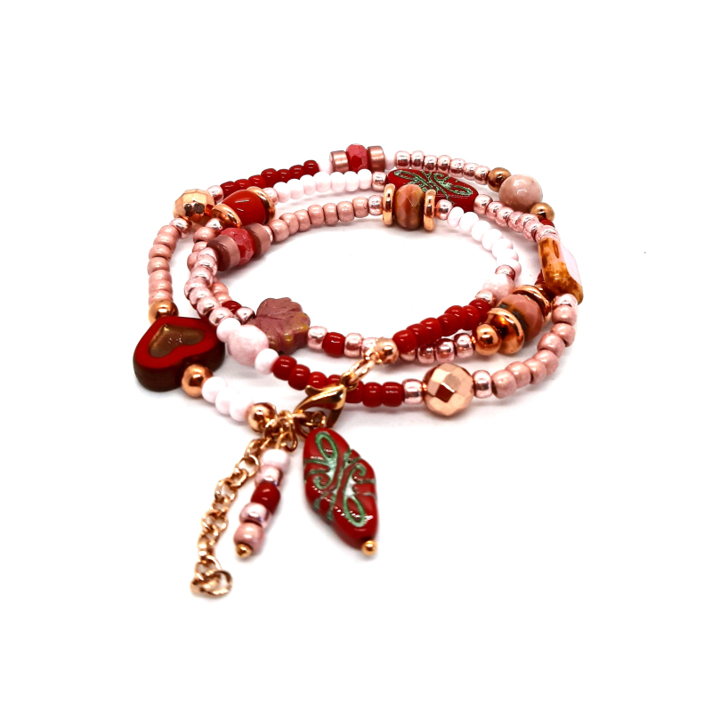 boho wikkelarmband roze rood