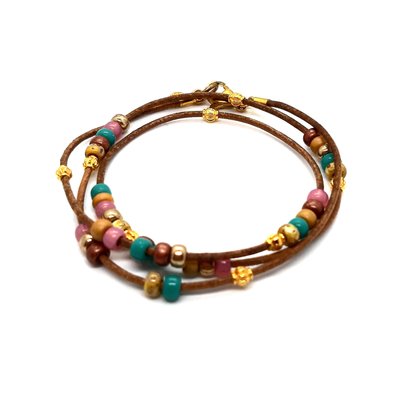 leren wikkelarmband met goud