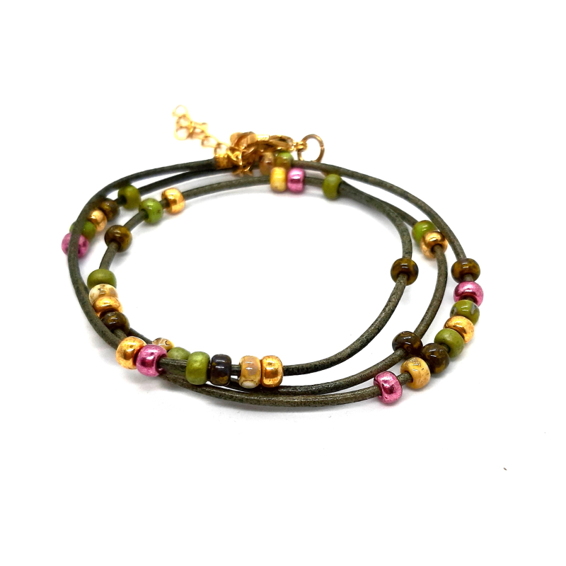 leren wikkelarmband donkergroen