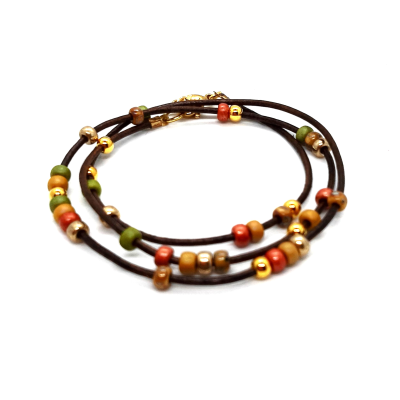 leren wikkelarmband in herfsttinten